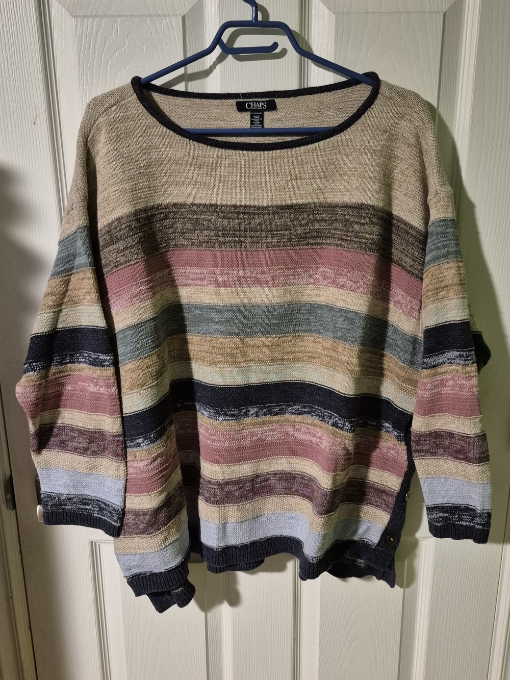Chaps Multicolor Striped Boatneck Sweater — Pink, Blue, Tan, Navy, Cream, Gray